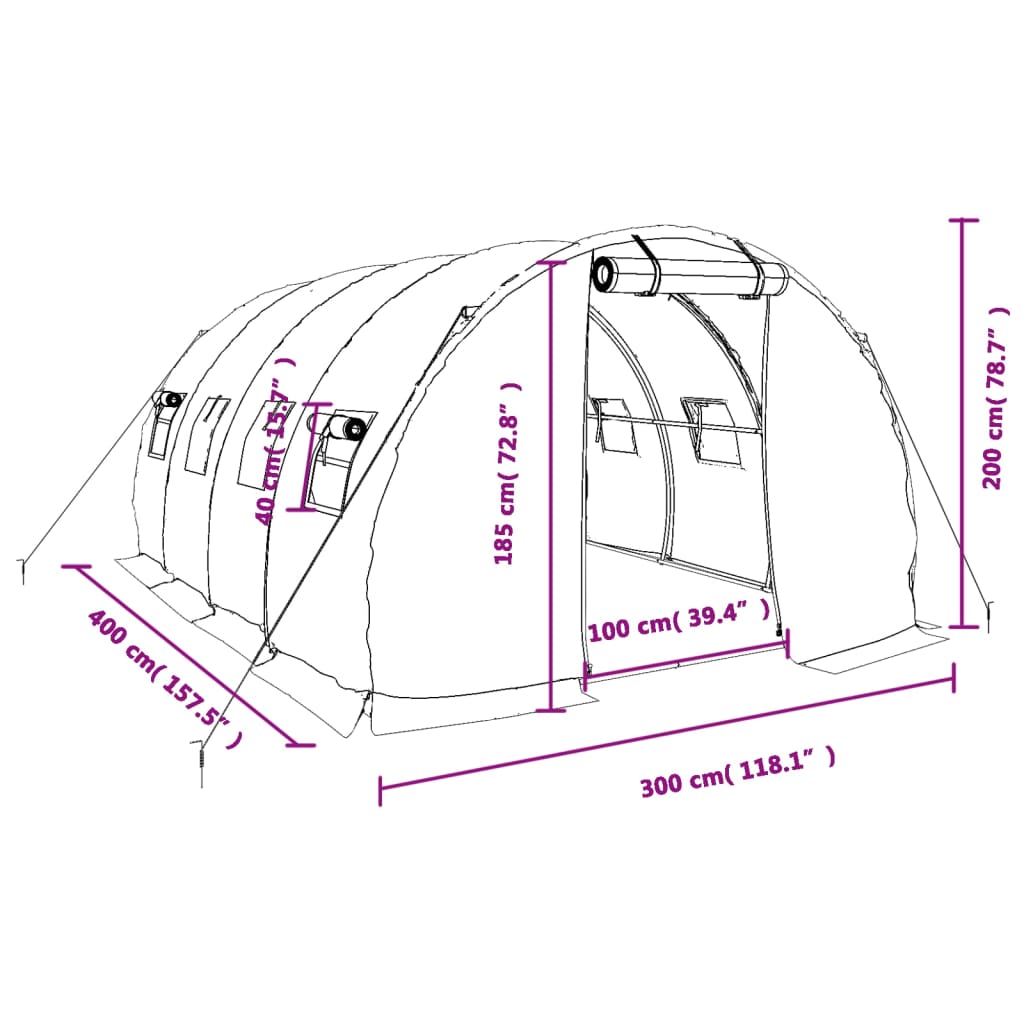 vidaXL kasvuhoone terasraamiga, valge, 12 m², 4x3x2 m