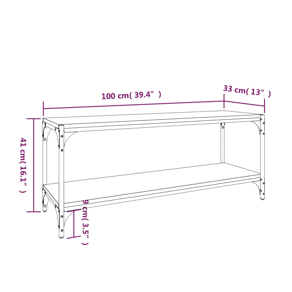 vidaXL telerikapp, suitsutatud tamm, 100x33x41 cm, tehispuit ja teras