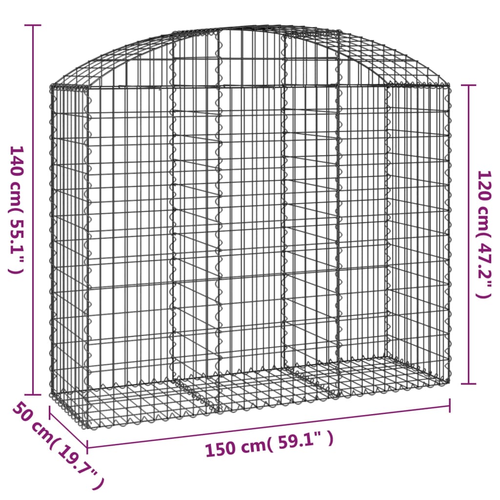 vidaXL kaarekujuline gabioonkorv, 150x50x120/140 cm, tsingitud raud