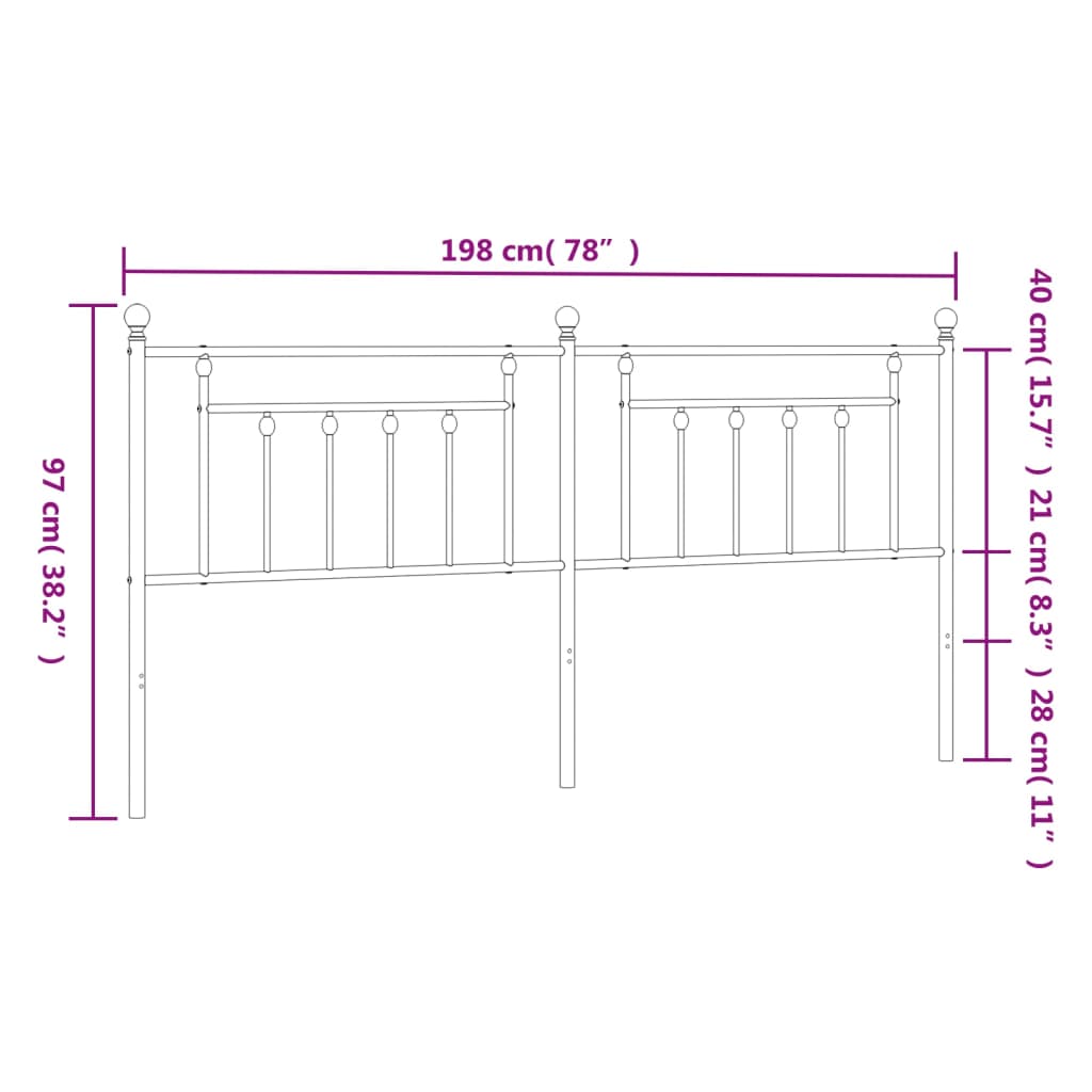 vidaXL metallist voodipeats, must, 193 cm