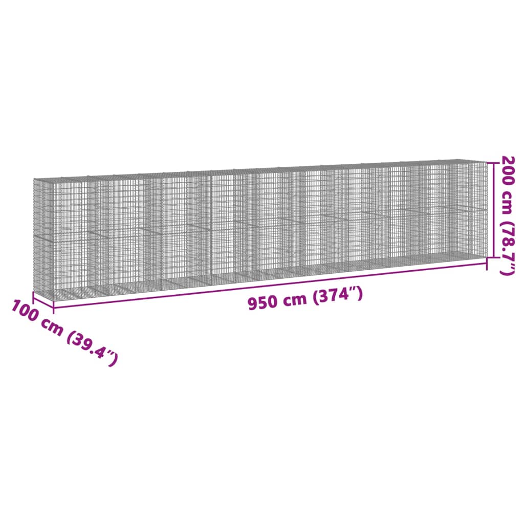 vidaXL kaanega gabioonkorv, 950 x 100 x 200 cm, tsingitud raud