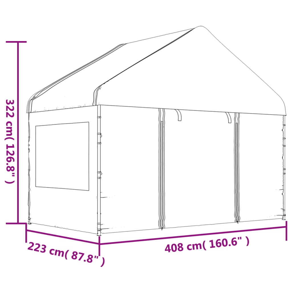 vidaXL katusega varjualune, valge, 8,92 x 4,08 x 3,22 m, polüetüleen