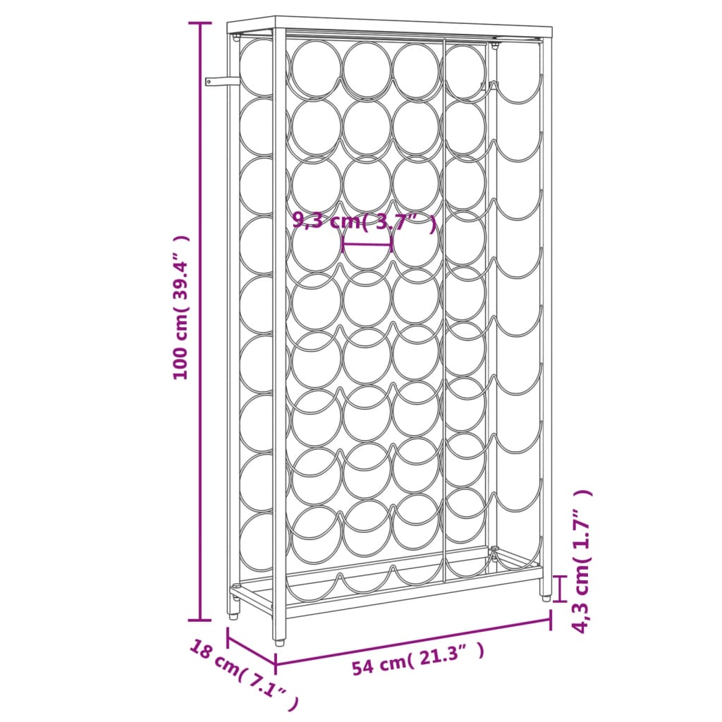 vidaXL veiniriiul 45 pudelile, must, 54 x 18 x 100 cm, sepistatud raud