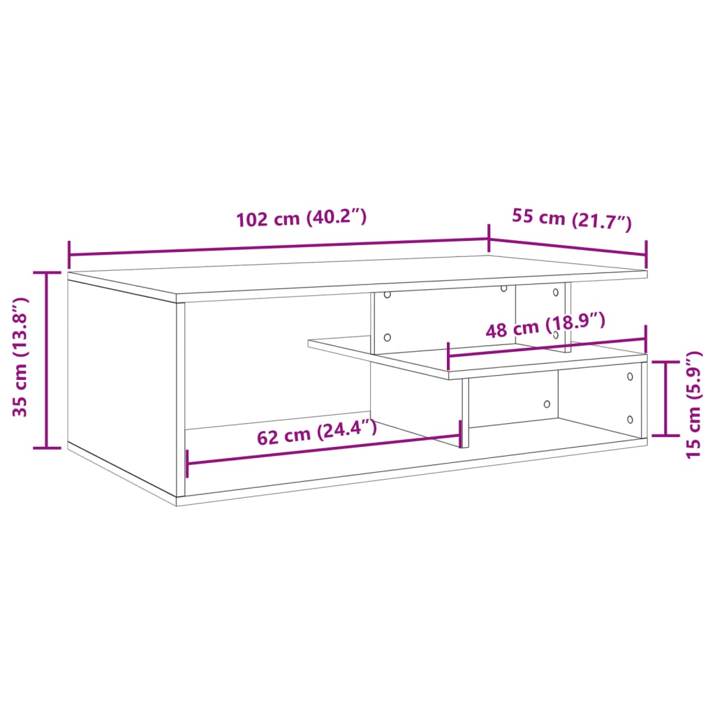 vidaXL kohvilaud, must, 102x55x35 cm, tehispuit