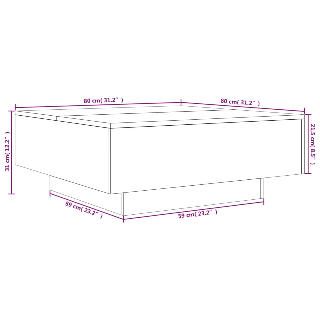 vidaXL kohvilaud LED-tuledega, suitsutatud tamm, 80 x 80 x 31 cm