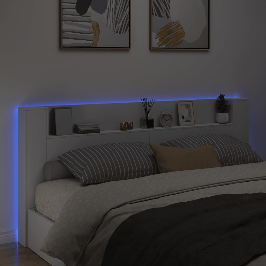 vidaXL voodipeatsi kapp LED-tuledega, valge, 220 x 16,5 x 103,5 cm