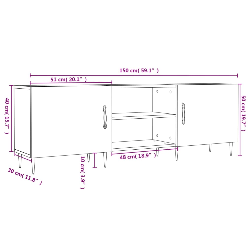 vidaXL telerikapp, valge, 150 x 30 x 50 cm, tehispuit