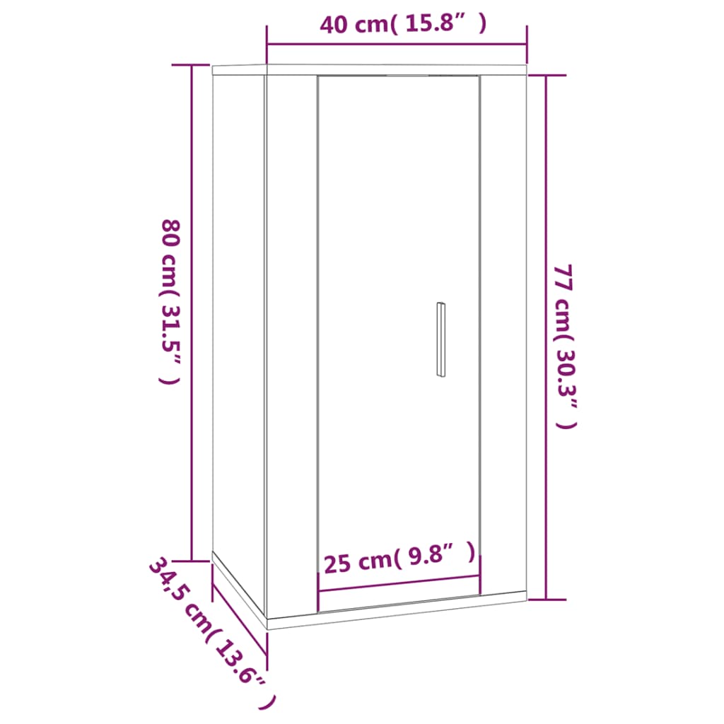 vidaXL seinale kinnitatav telerikapp, hall Sonoma, 40x34,5x80 cm