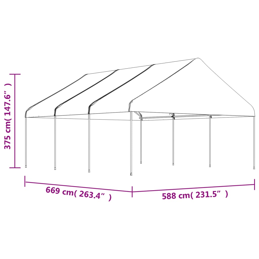 vidaXL katusega varjualune, valge, 6,69 x 5,88 x 3,75 m, polüetüleen