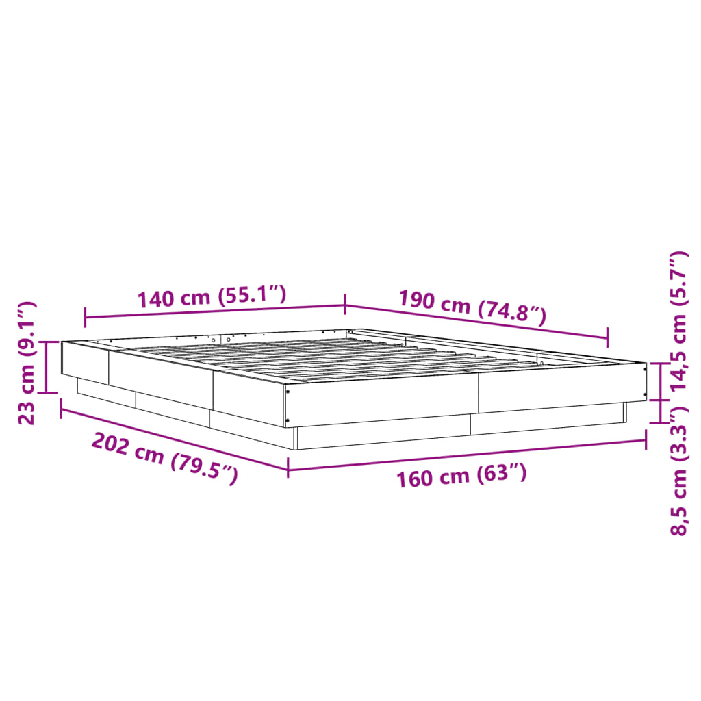 vidaXL voodiraam, must, 140 x 190 cm, tehispuit