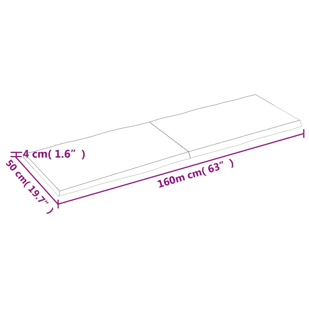 vidaXL lauaplaat, 160 x 50 x (2–4) cm, täispuit, naturaalsed servad