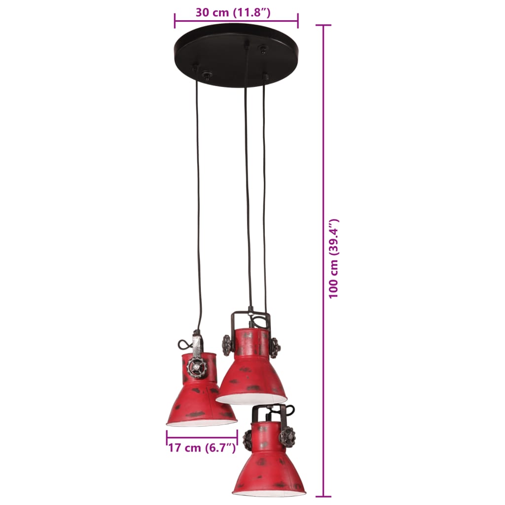 vidaXL laelamp 25 W, kulunud punane, 30 x 30 x 100 cm, E27