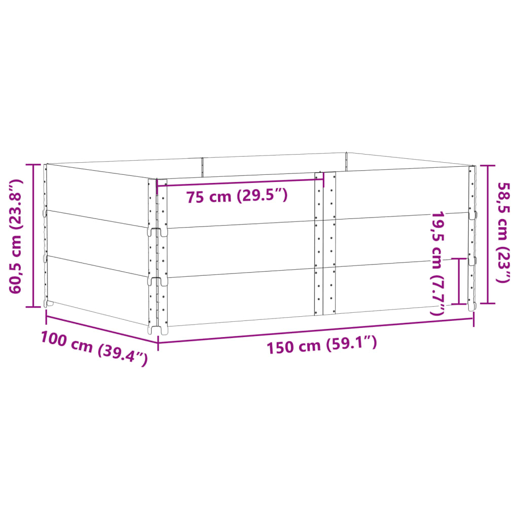 vidaXL kaubaaluste ääred 3 tk, pruun, 100x100 cm, toekas männipuit