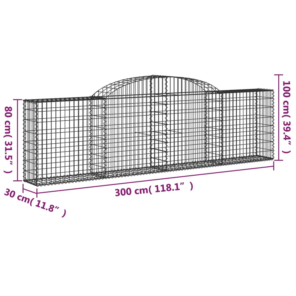 vidaXL kaarekujulised gabioonkorvid 4 tk, 300x30x80/100 cm, raud