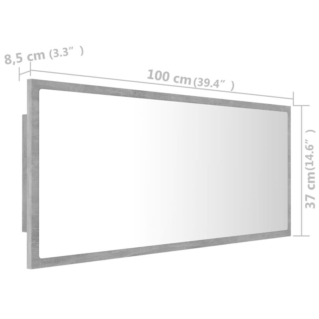 vidaXL LED vannitoa peeglikapp, betoonhall, 100x8,5x37 cm, akrüül