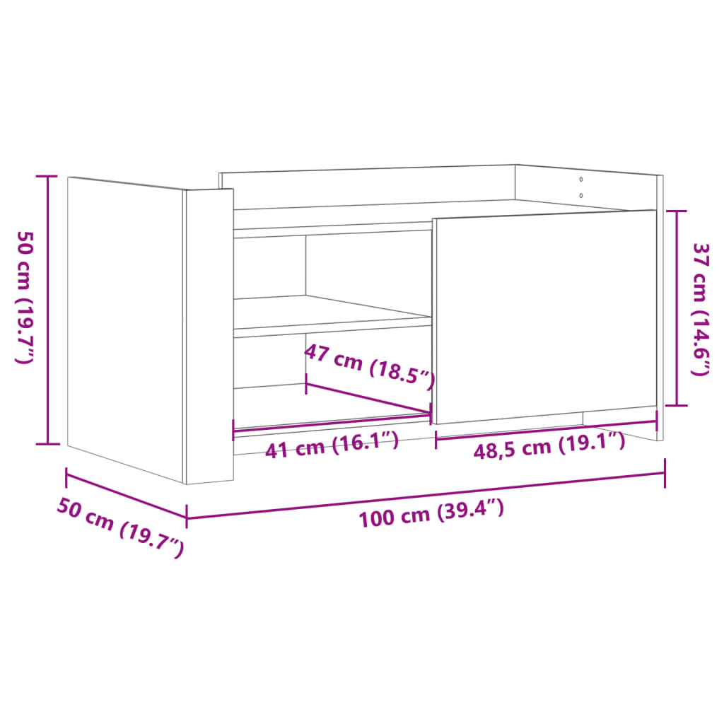 vidaXL kohvilaud, hall Sonoma tamm, 100x50x50 cm, tehispuit