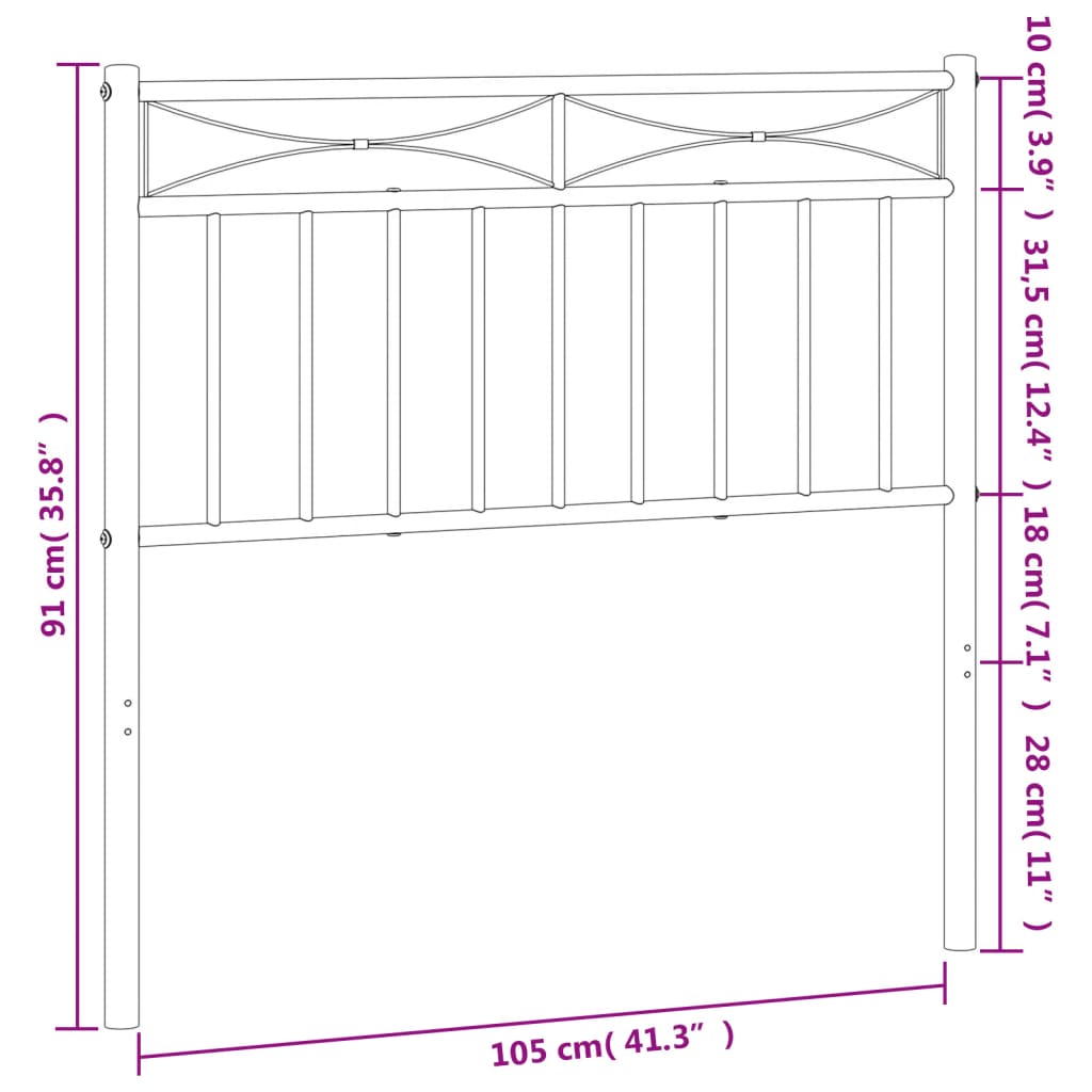 vidaXL metallist voodipeats, must, 100 cm