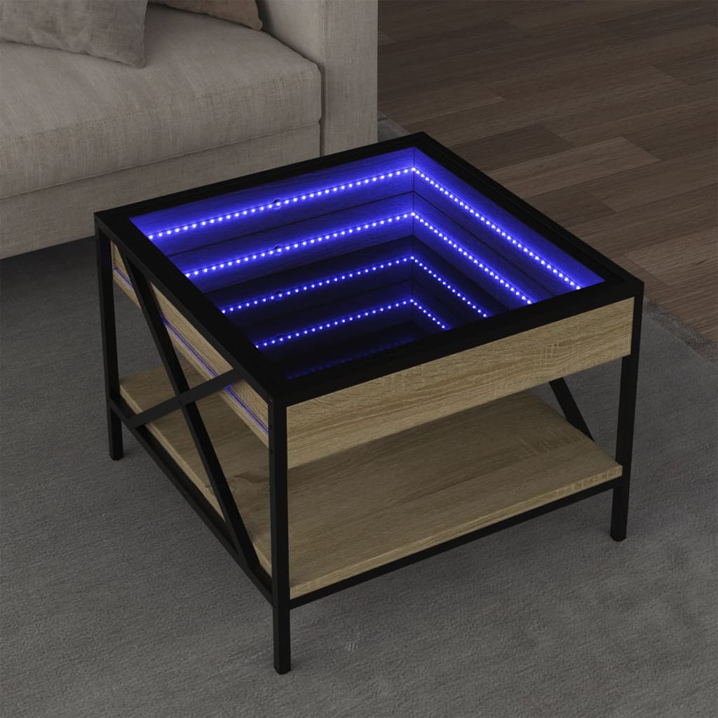 vidaXL kohvilaud LED-tuledega, Sonoma tamm, 50x50x38 cm