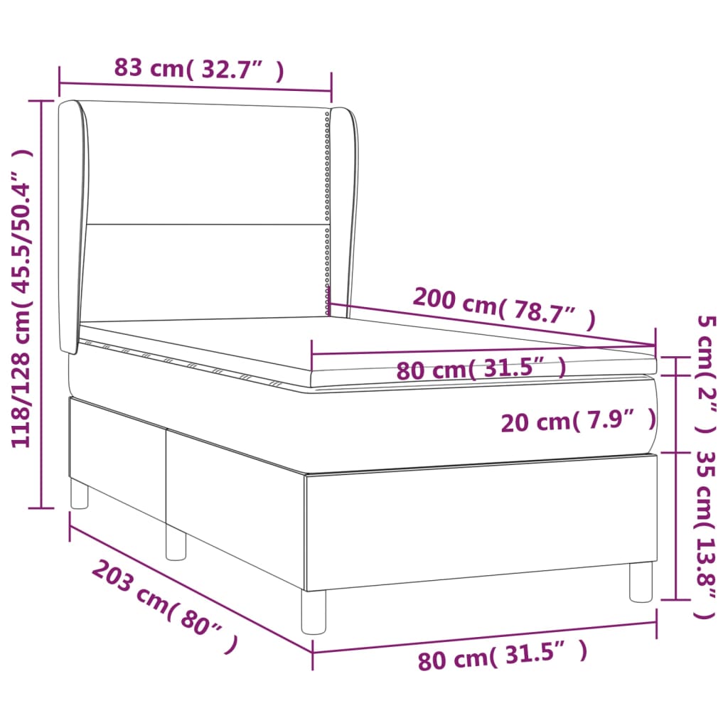 vidaXL kontinentaalvoodi madratsiga, tumesinine, 80x200 cm, samet