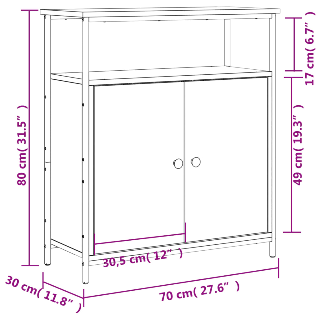 vidaXL puhvetkapp, suitsutatud tamm, 70x30x80 cm, tehispuit