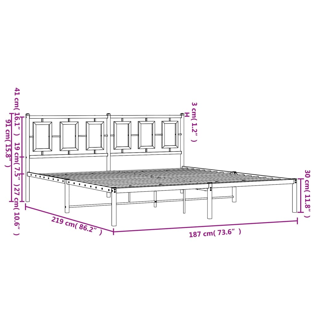 vidaXL metallist voodiraam peatsiga, must, 183x213 cm