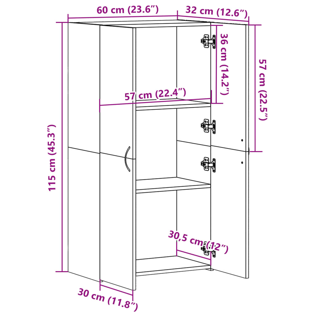 vidaXL dokumendikapp, hall sonoma, 60x32x115 cm, tehispuit