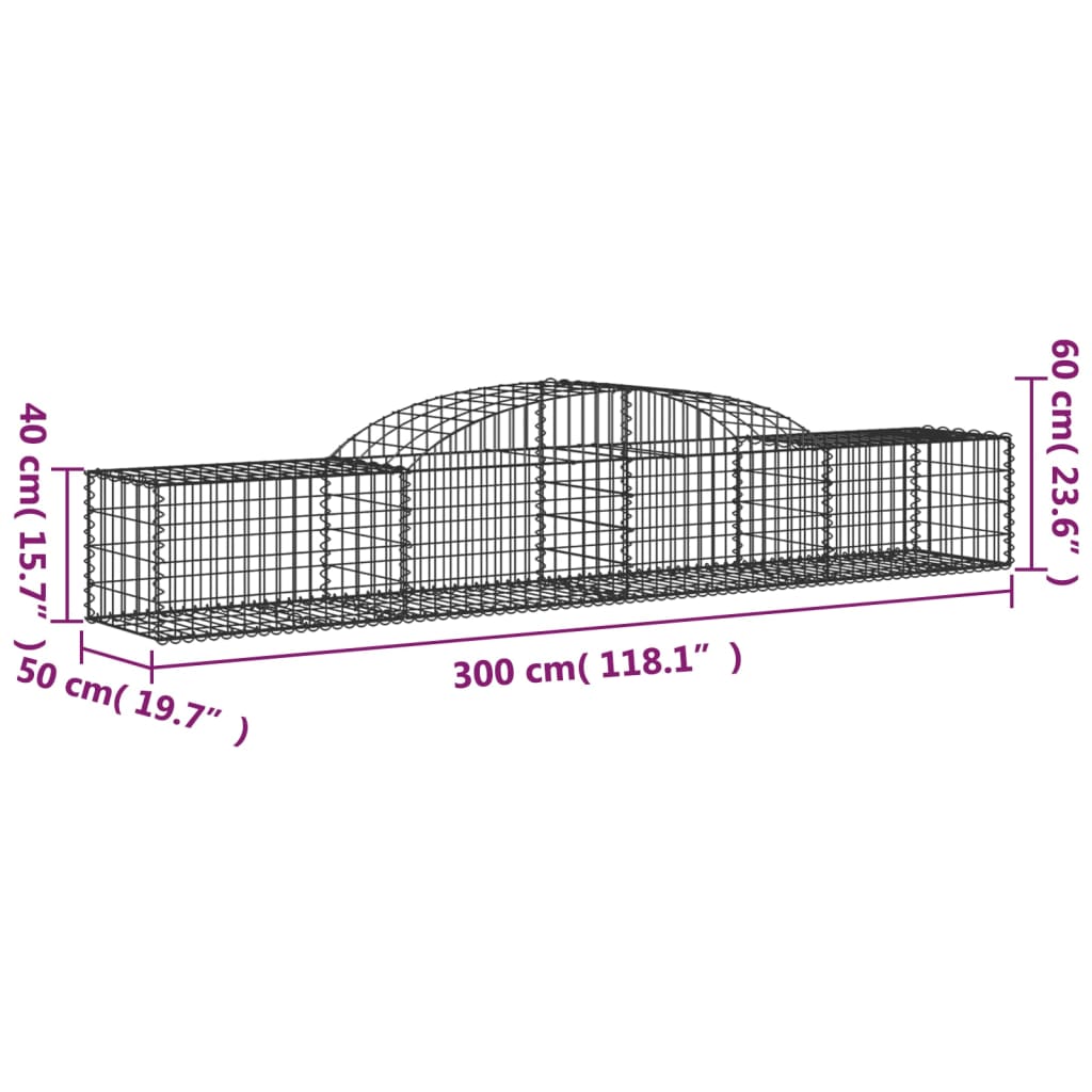 vidaXL kaarekujulised gabioonkorvid 20 tk, 300x50x40/60 cm, raud