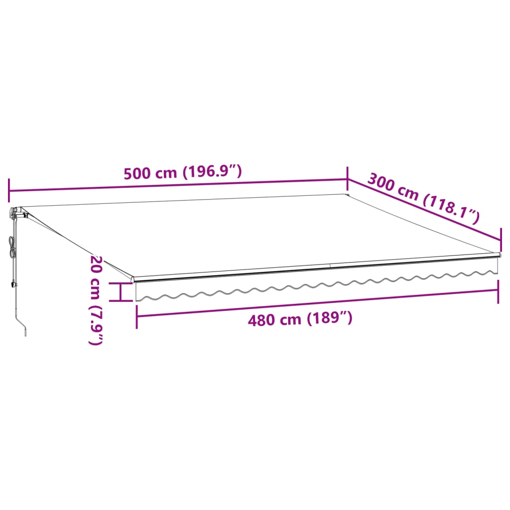 vidaXL automaatselt sissetõmmatav varikatus LEDiga, pruun, 500x300 cm