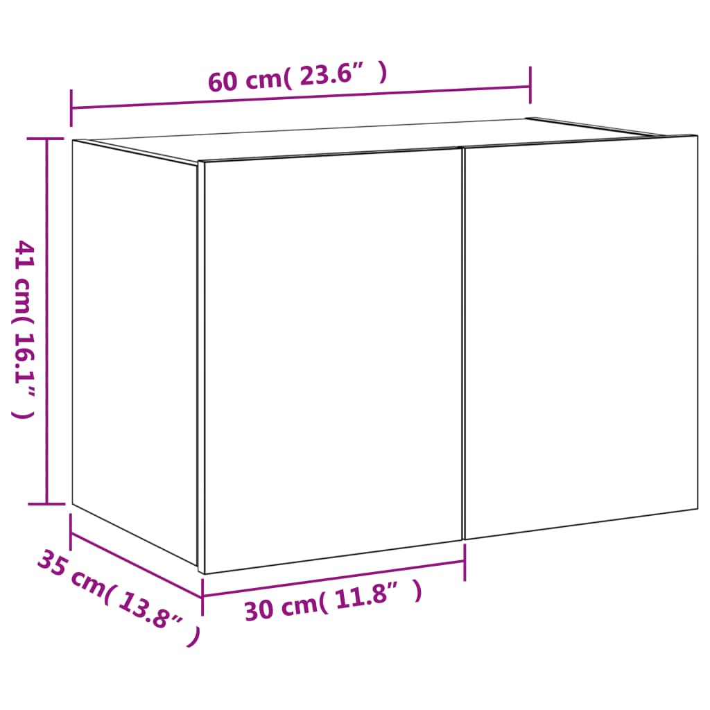 vidaXL teleri seinakapp LED-tuledega, pruun tamm, 60 x 35 x 41 cm