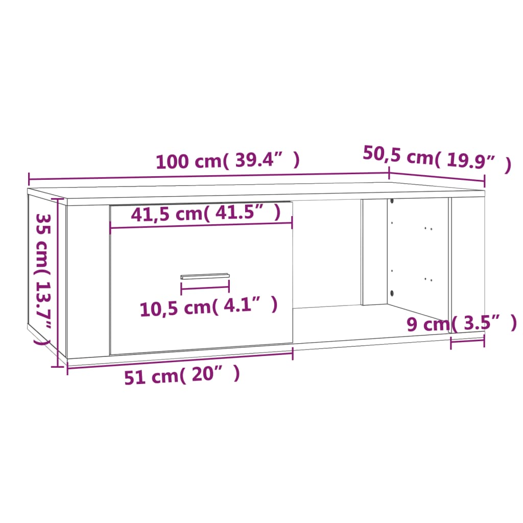 vidaXL kohvilaud, hall Sonoma tamm, 100 x 50,5 x 35 cm, tehispuit