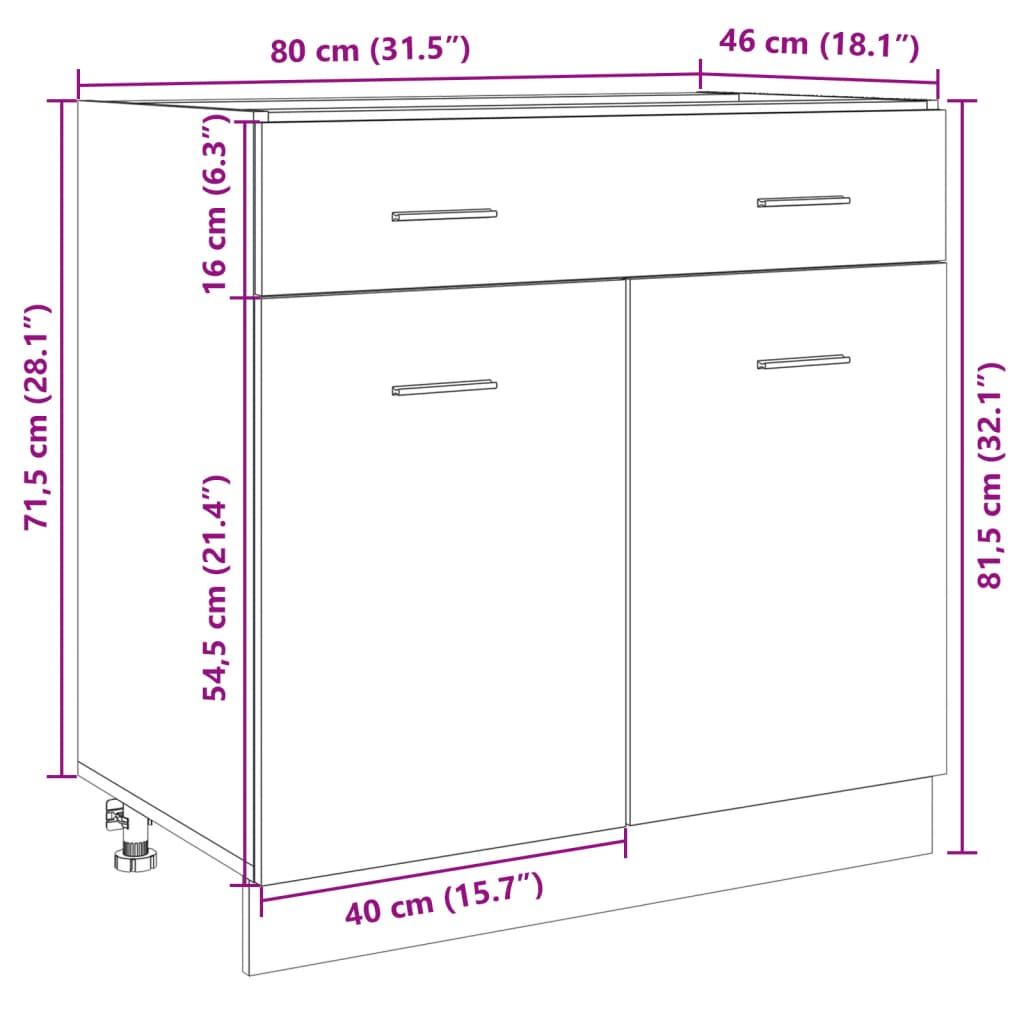 vidaXL alumine kapp, Sonoma tamm, 80 x 46 x 81,5 cm, puitlaastplaat