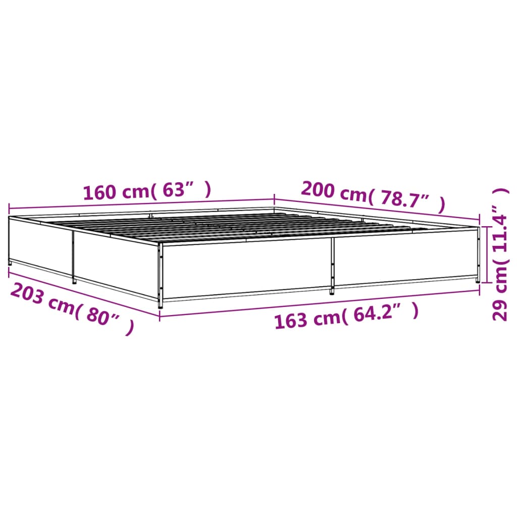 vidaXL voodiraam, pruun tamm, 160 x 200 cm, tehispuit ja metall