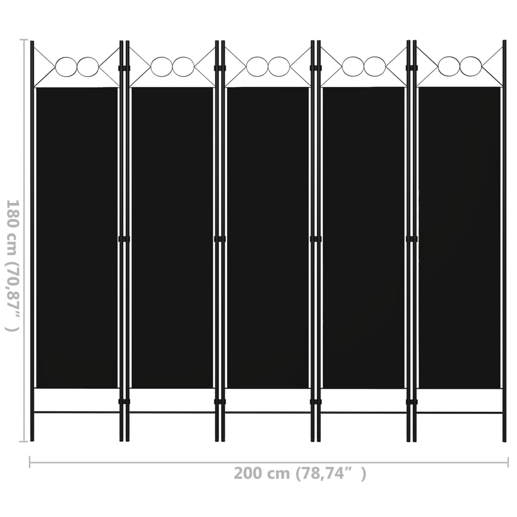 vidaXL 5 paneeliga ruumijagaja, must, 200 x 180 cm