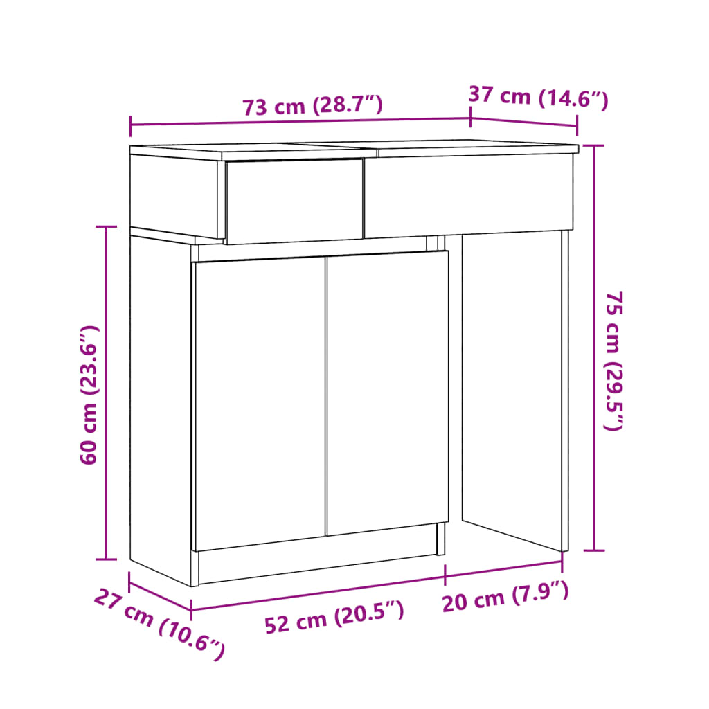 vidaXL tualettlaud LEDiga, betoonhall, 115x37x110,5 cm