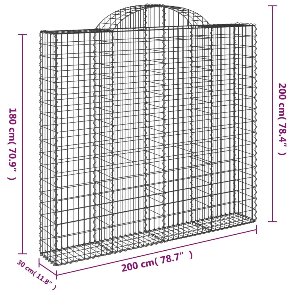 vidaXL kaarekujulised gabioonkorvid 9 tk, 200x30x180/200 cm, raud