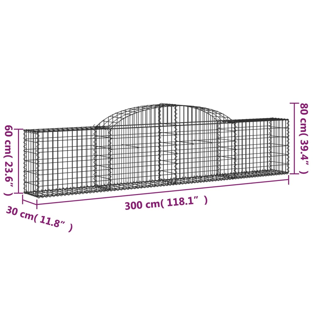 vidaXL kaarekujulised gabioonkorvid 9 tk, 300 x 30 x 60/80 cm, raud