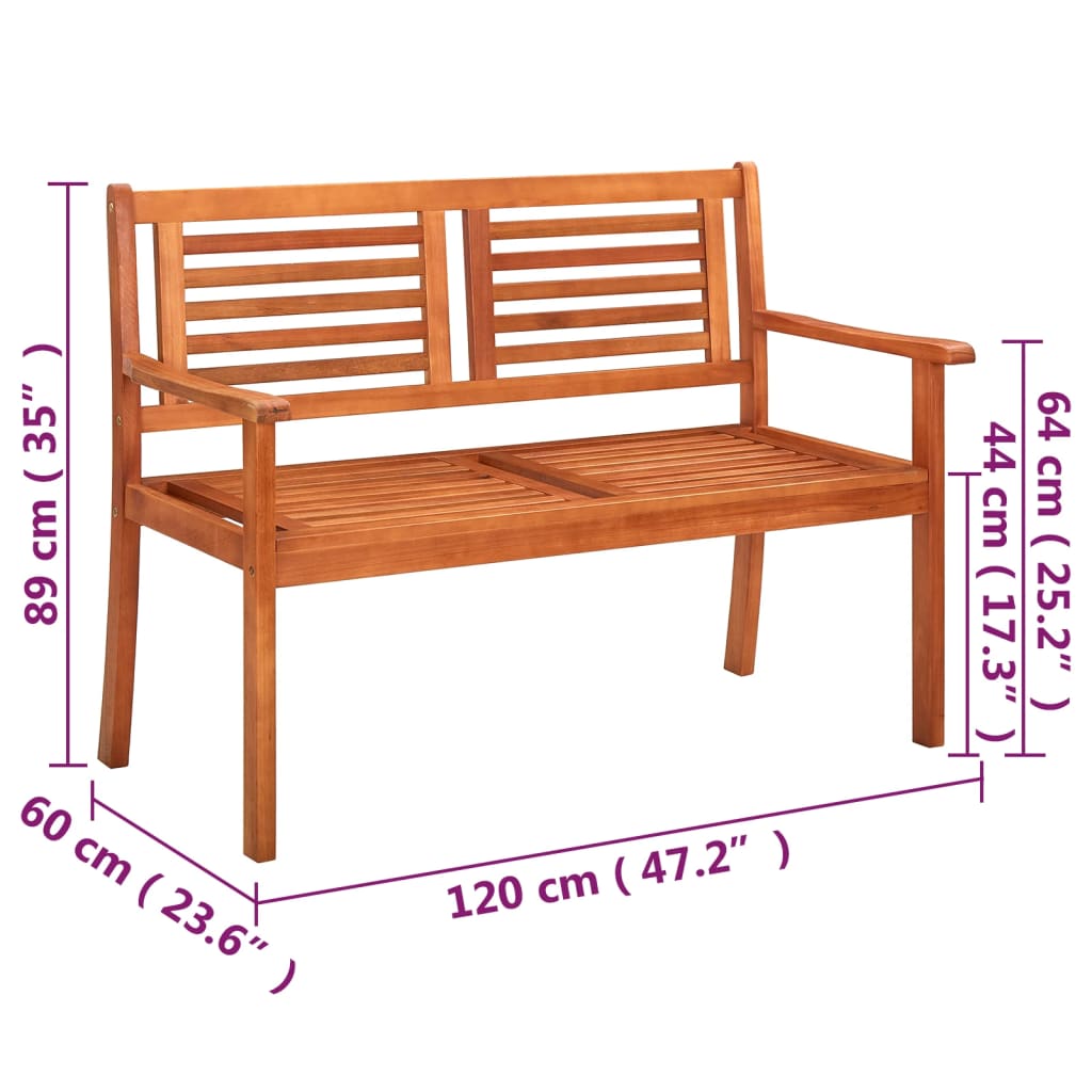 vidaXL 2-kohaline aiapink padjaga, 120 cm, eukalüptipuit