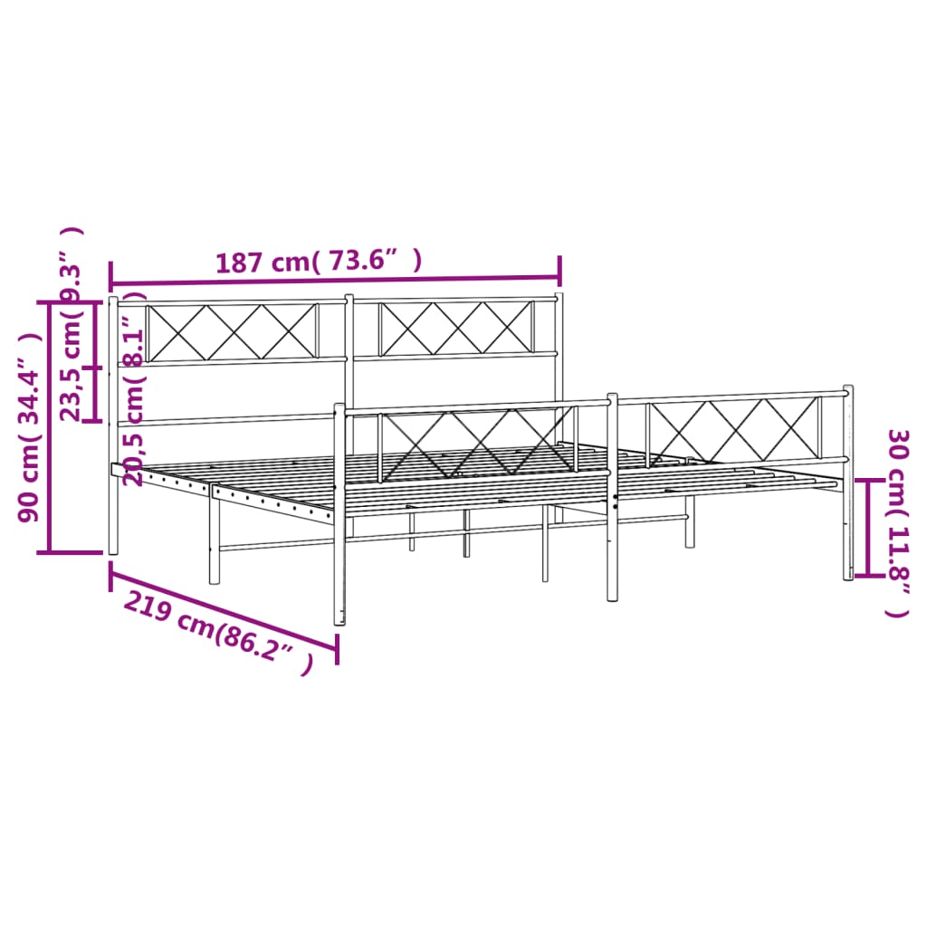 vidaXL metallist voodiraam peatsi ja jalutsiga, valge, 183x213 cm