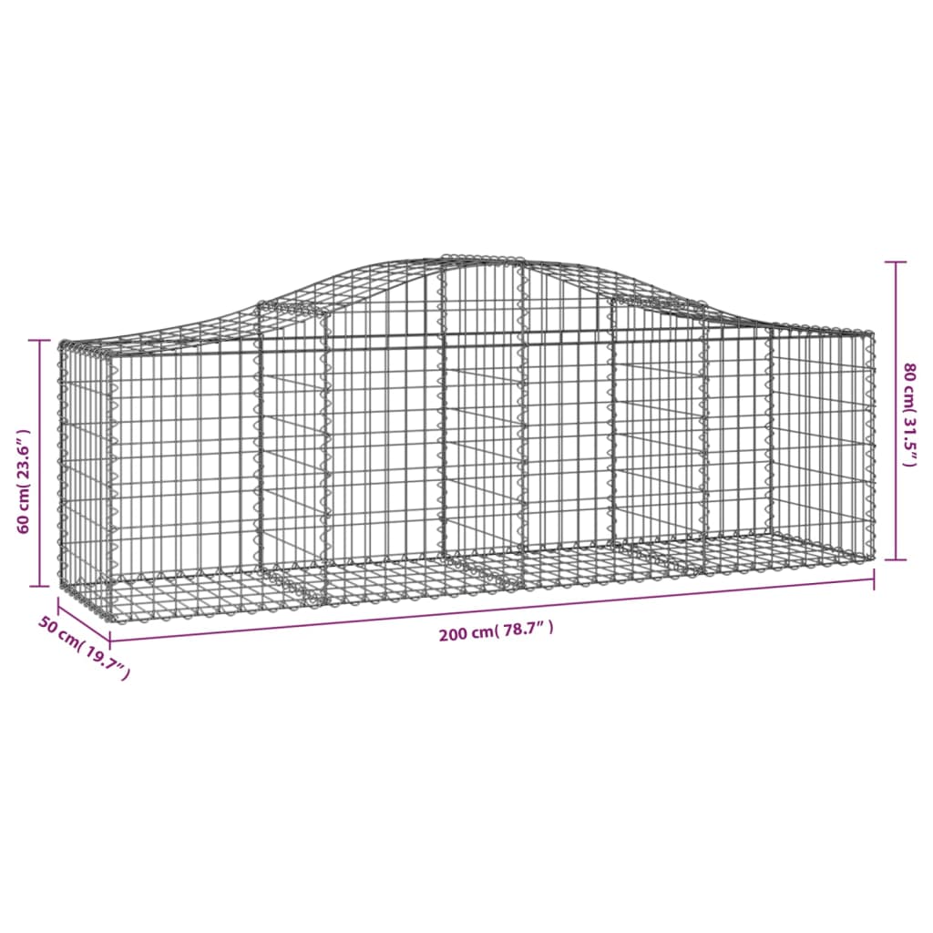 vidaXL kaarekujulised gabioonkorvid 14 tk, 200x50x60/80 cm, raud