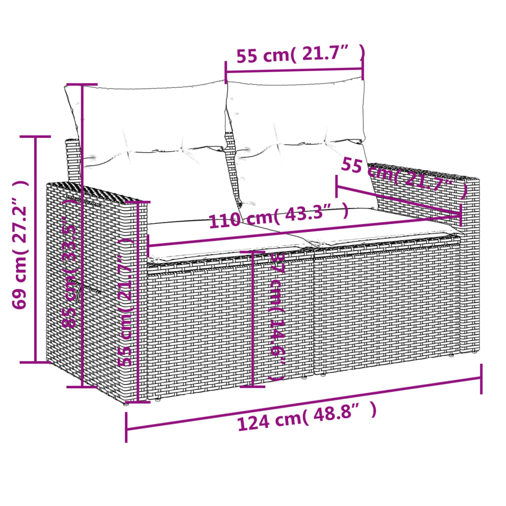 vidaXL 9-osaline aiadiivani komplekt patjadega, hall, polürotang