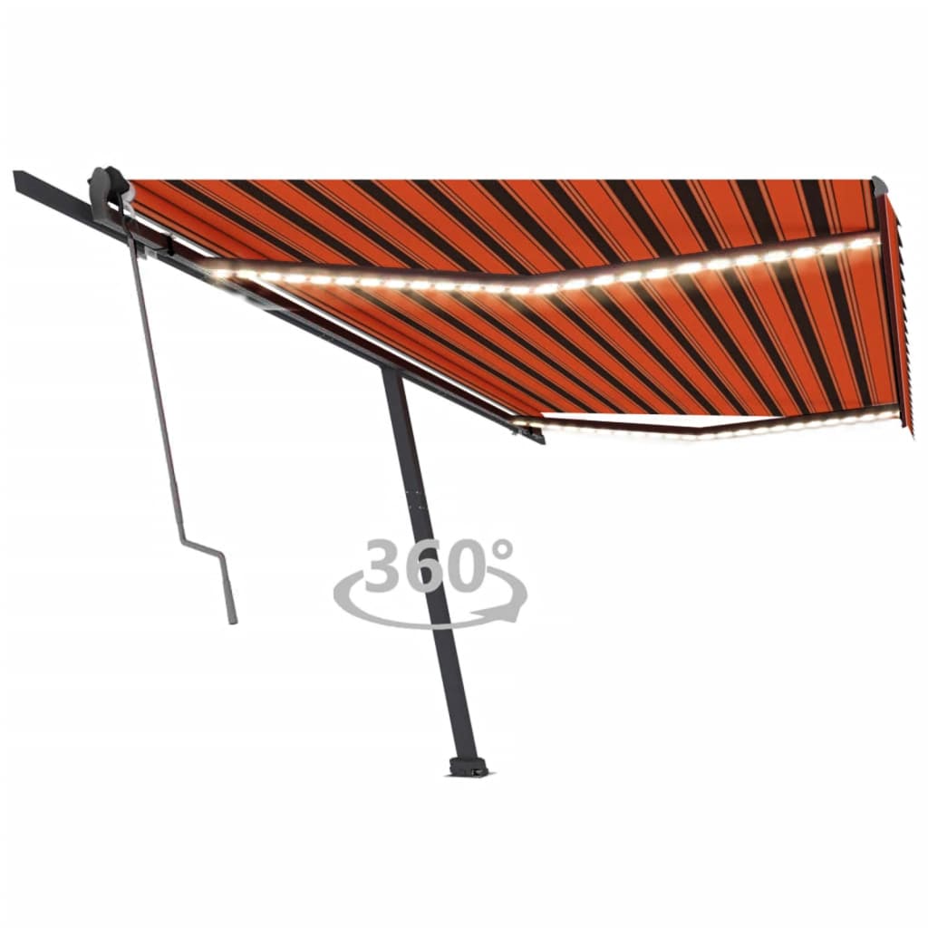 vidaXL automaatne varikatus LED, tuuleandur, 500 x 300 cm oranž/pruun