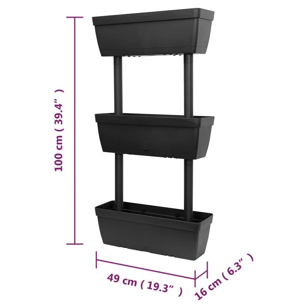 vidaXL aia taimekast 3 tk, 100 cm, antratsiithall