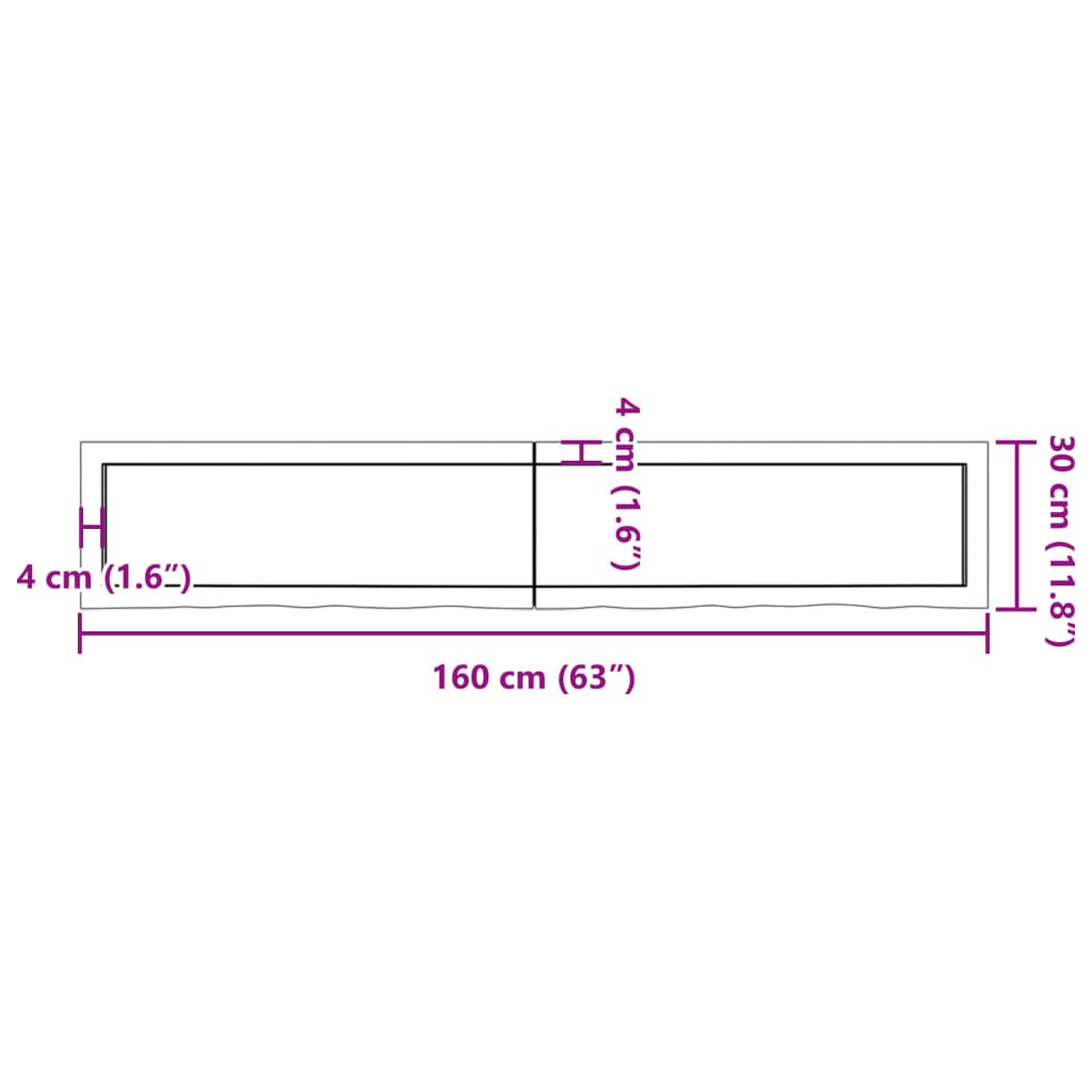 vidaXL vannitoa töötasapind, 160x30x(2-6) cm, töötlemata täispuit