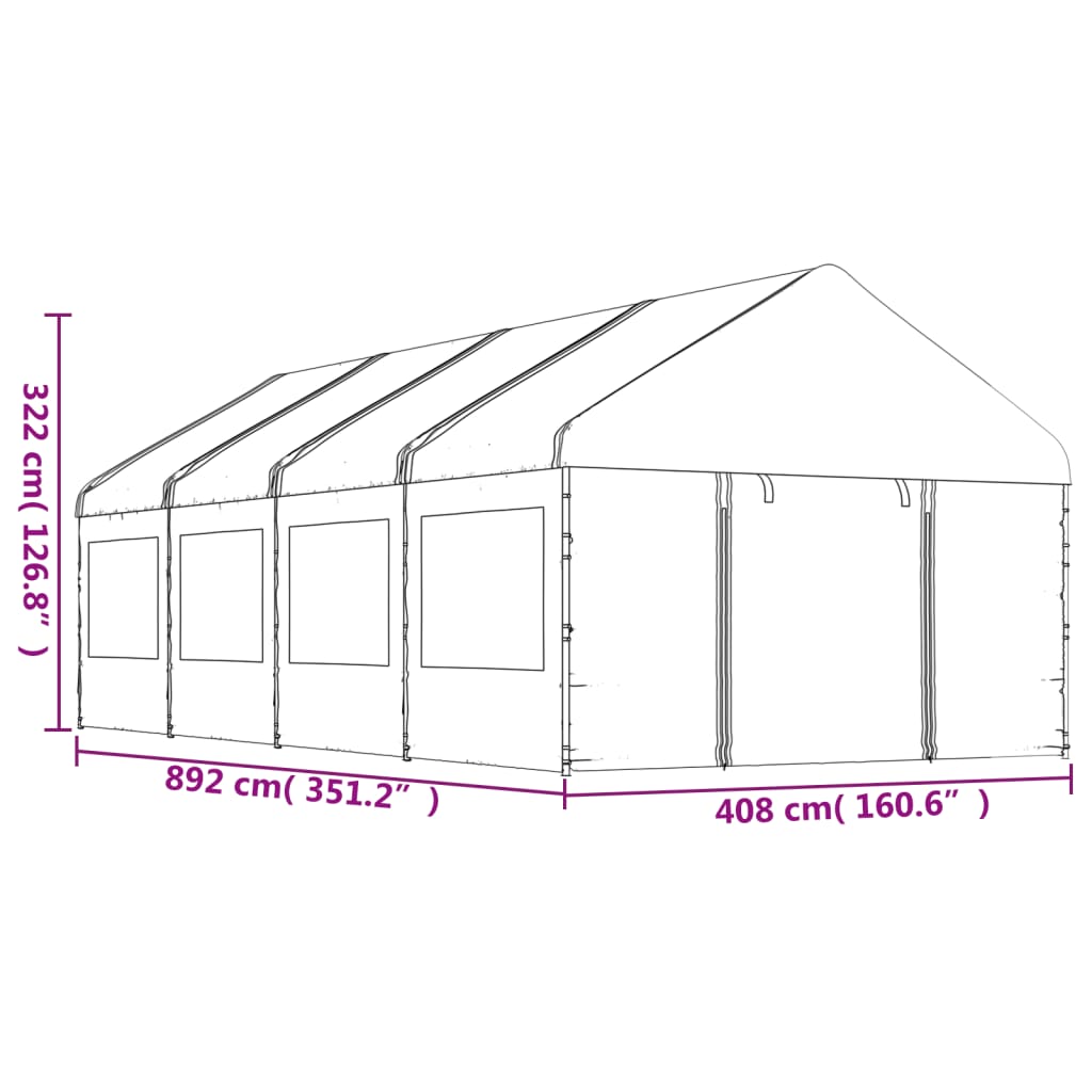 vidaXL katusega varjualune, valge, 8,92 x 4,08 x 3,22 m, polüetüleen