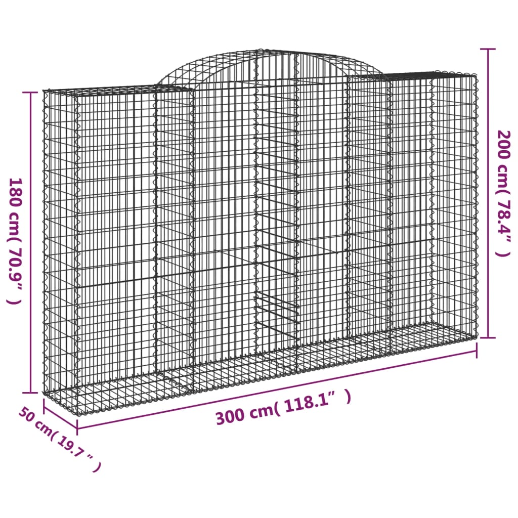 vidaXL kaarekujulised gabioonkorvid 12 tk, 300x50x180/200 cm, raud