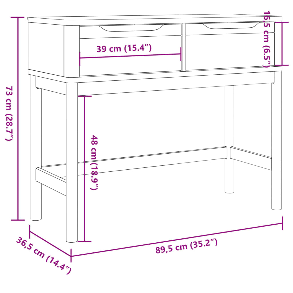 vidaXL konsoollaud "FLORO", valge, 89,5 x 36,5 x 73 cm, männipuit