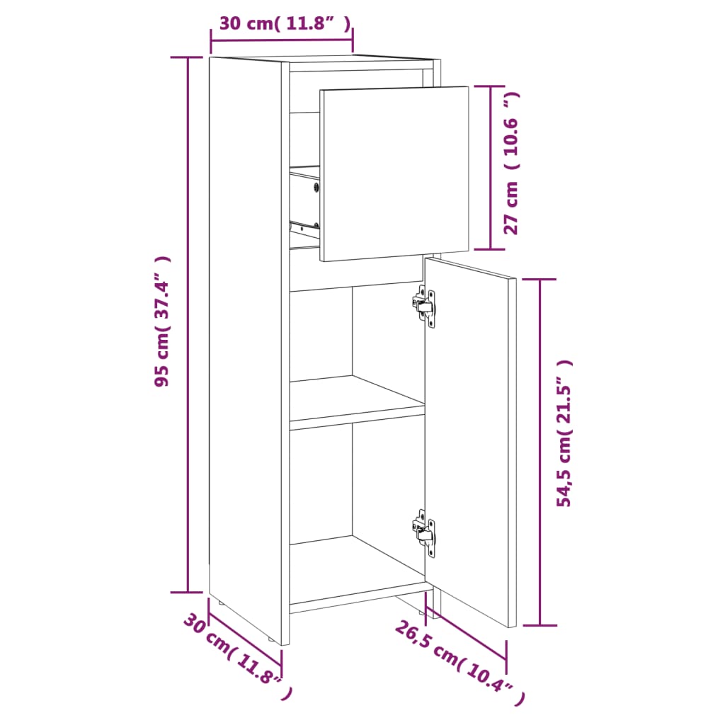 vidaXL raamatukapp, suitsutatud tamm, 30 x 30 x 95 cm, tehispuit