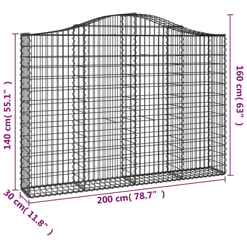 vidaXL kaarekujulised gabioonkorvid 25 tk, 200x30x140/160 cm, raud