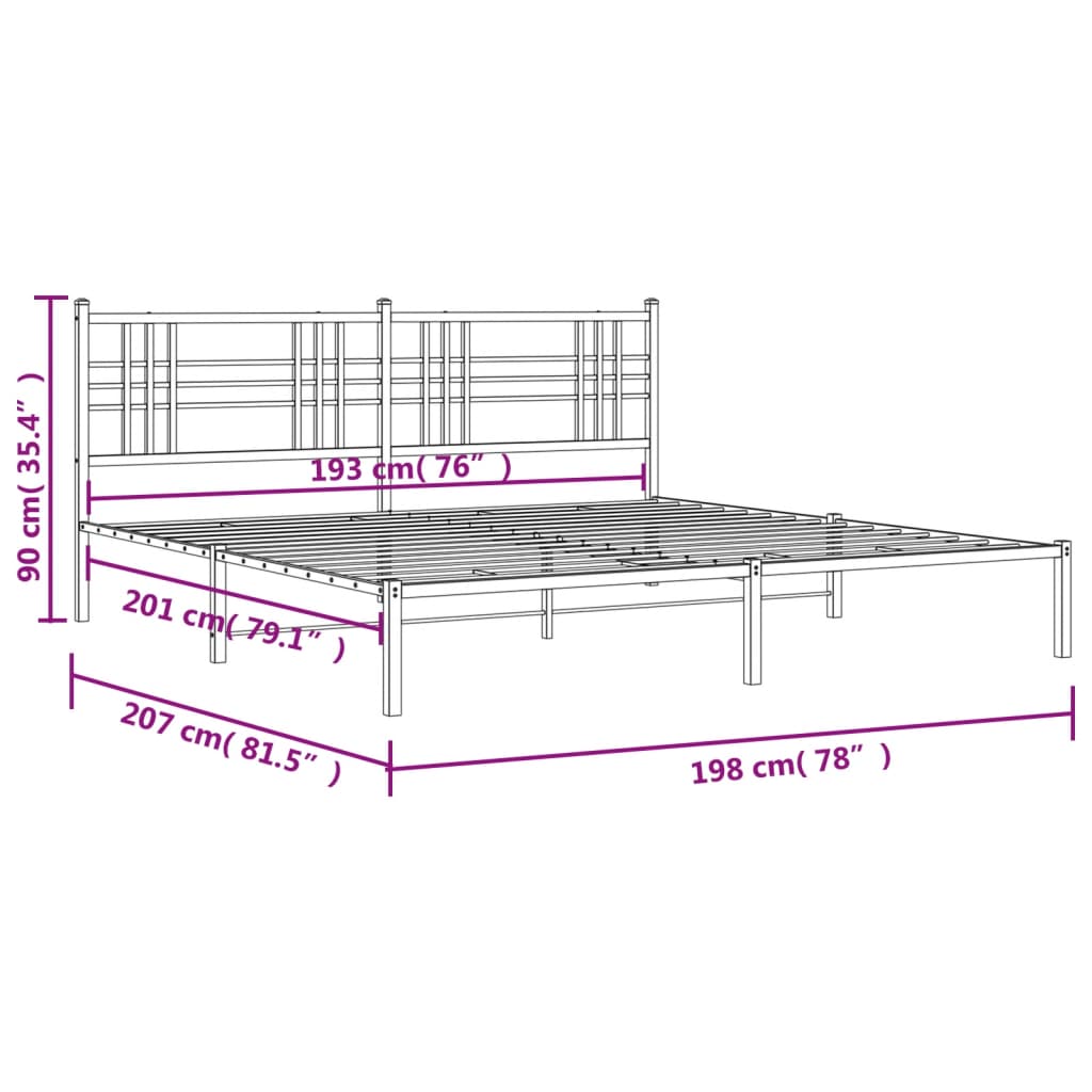 vidaXL metallist voodiraam peatsiga, must, 193x203 cm