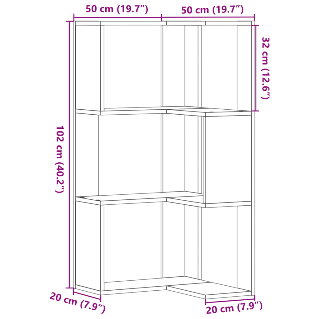 vidaXL 3-korruseline raamaturiiul hall Sonoma 50x50x102 cm tehispuit